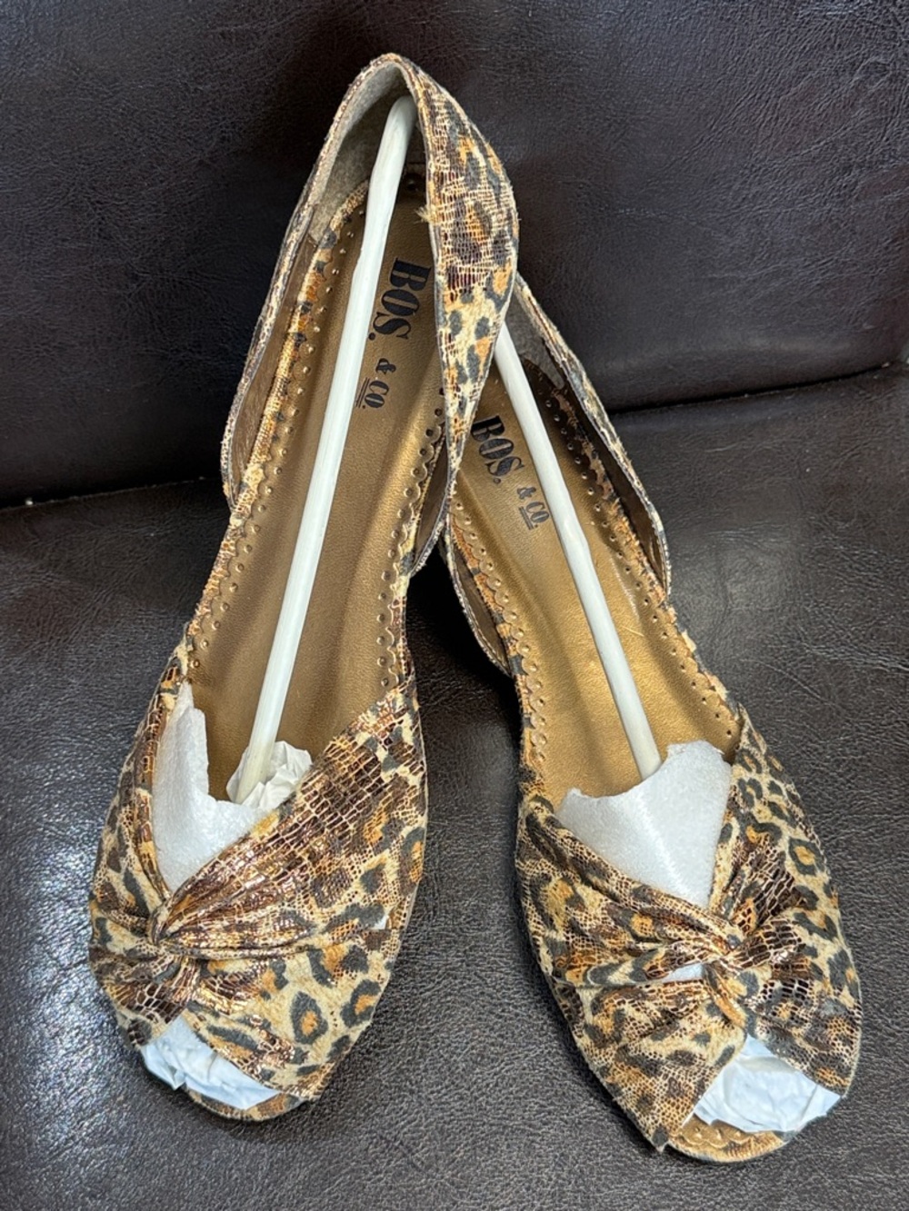Vintage Bronze Leopard Wedge Sandal by Bos. & Co. SZ 9